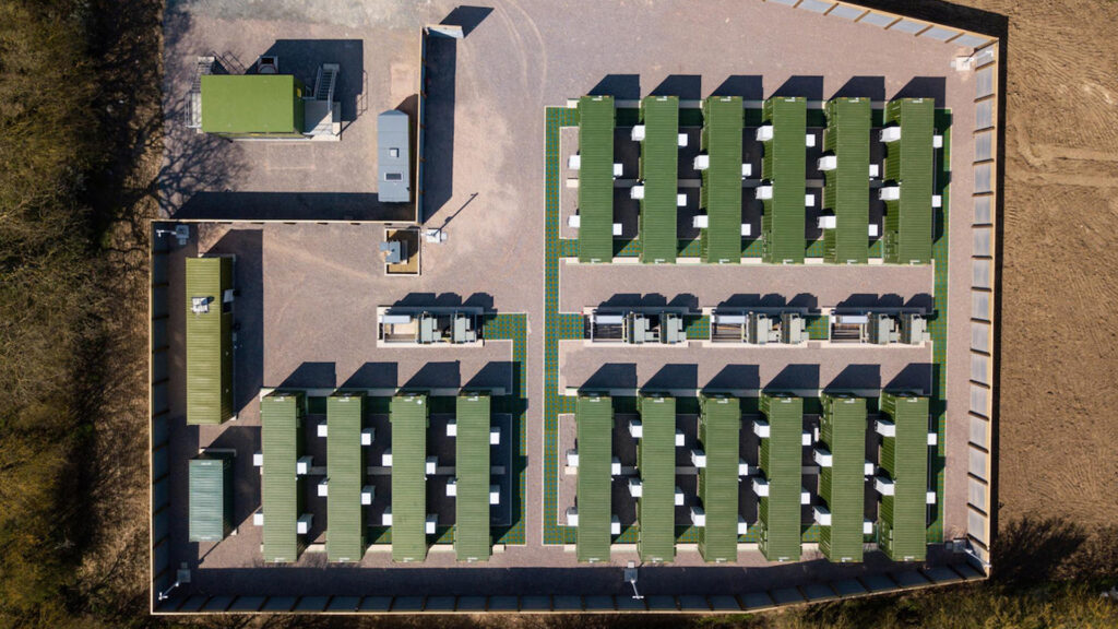 Energy Reservoir battery storage site viewed from aerial view