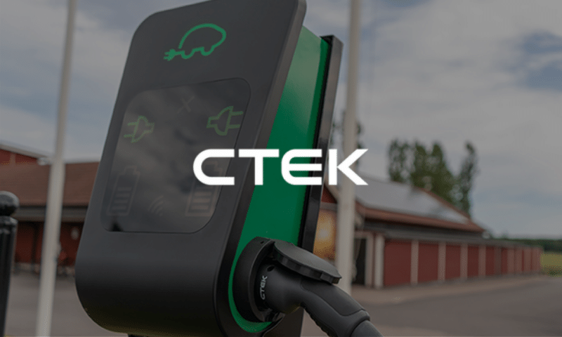 CTEK logo overlays an image of a charging point