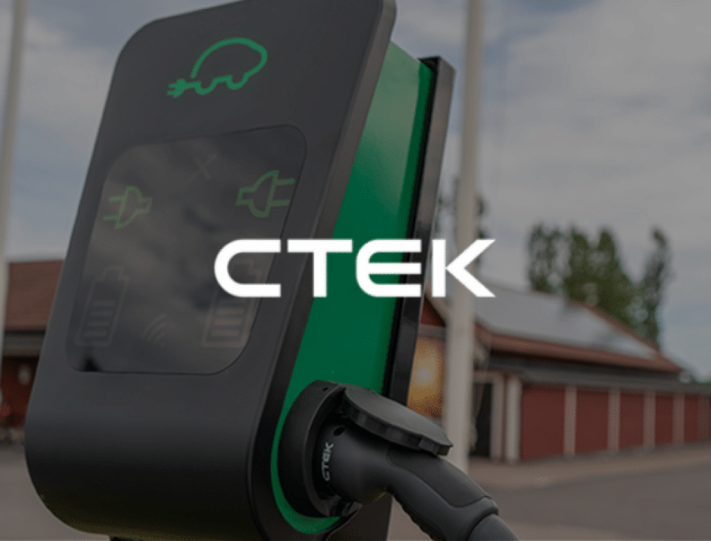 CTEK logo overlays an image of a charging point